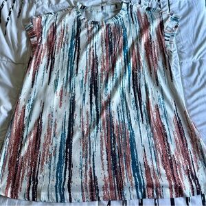 White, Pink, and Blue Cap Sleeve Tee | Large